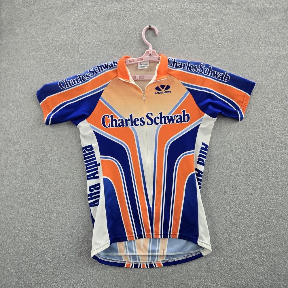 Voler Men Activewear‎ Top M Orange Cycling Jersey Geometric Charles Schwab